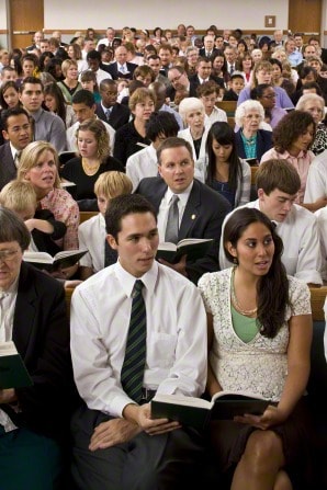 This is an example of typical attire for attending a Mormon funeral.